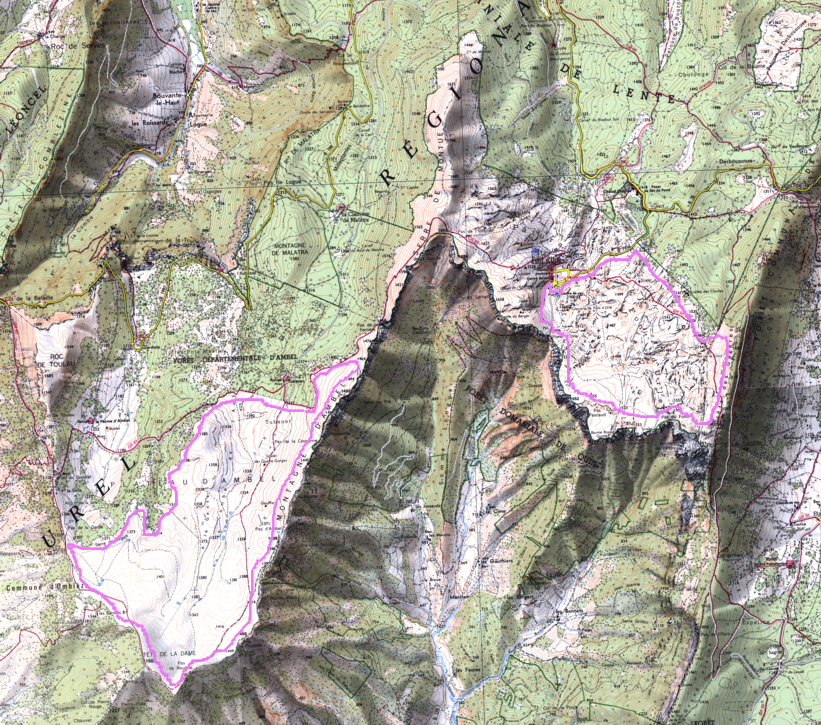 carte plateuax d'Urle et d'Ambel
